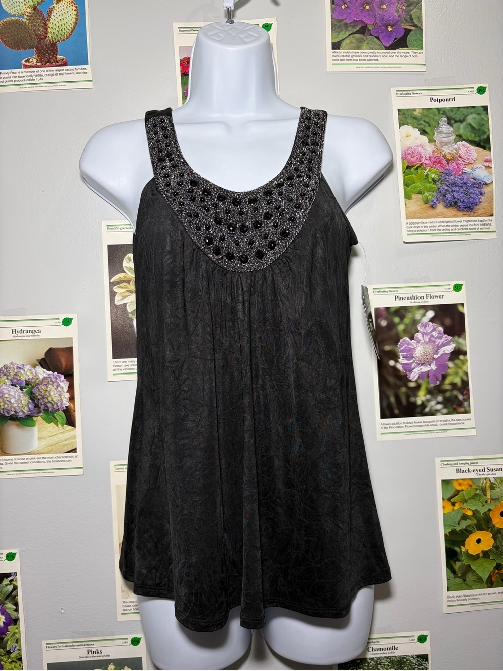 Iz Byer Black Embellished Scoop Neck Tank
